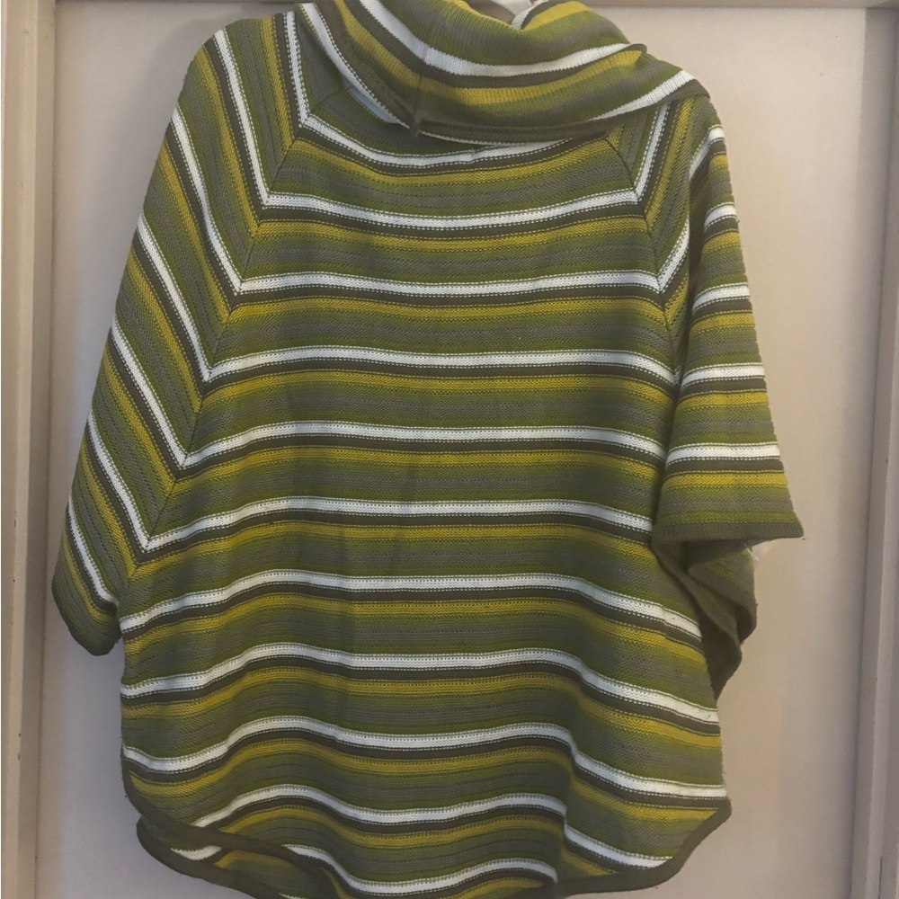 New Directions Green and White Striped Poncho